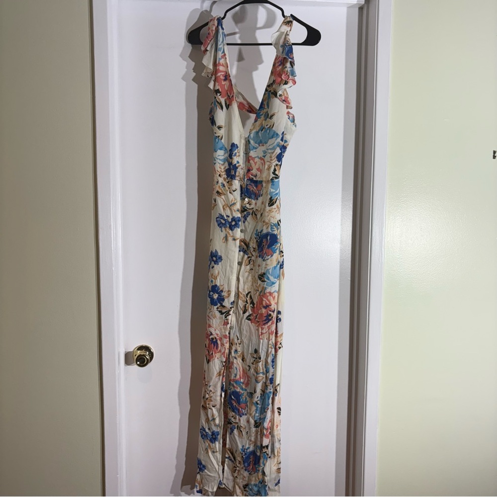 Elle Cream Floral Maxi Dress with Ruffle Straps